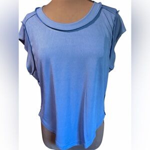 NWT Blue Ribbed Exposed Seam Cap Sleeve Tee